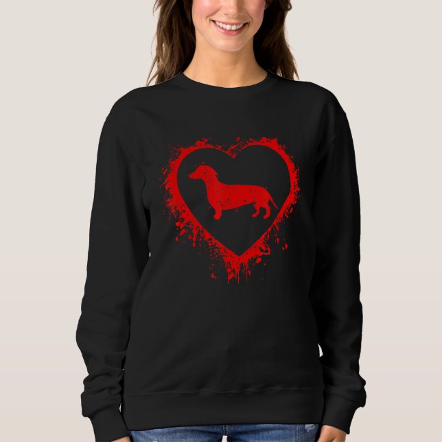 Retro Dackel Valentinstag Herzform Sweatshirt (Vorderseite)