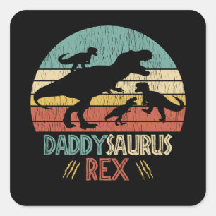 Retro Daddy Saurus Rex Dinosaur-Vater Humor-Gesche Quadratischer Aufkleber