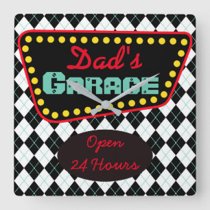 Retro Dad's Garage Wall Clock Father's Day Gift Quadratische Wanduhr