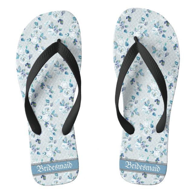Retro Dainty Pastel Florals Wedding Bridesmaid Flip Flops (Fußbett)