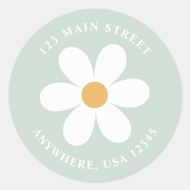 Retro daisgrün boho Rückadresslabel Runder Aufkleber (Vorderseite)