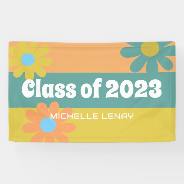 Retro Daisies Abschluss 2023 Mädchen Personalisier Banner (Horizontal)