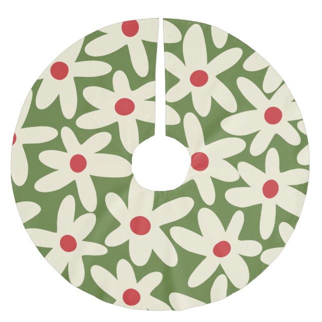 Retro Daisies florales Weihnachtsmuster Polyester Weihnachtsbaumdecke (Vorderseite)