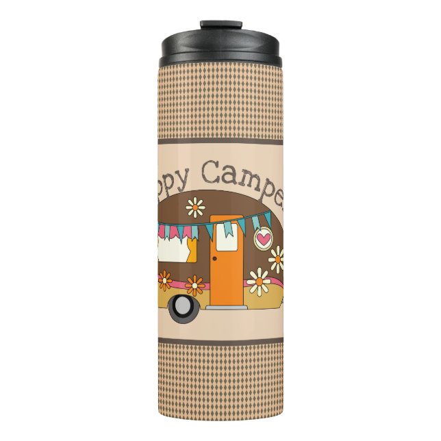 Retro Daisies Happy Camper Thermosbecher (Vorderseite)