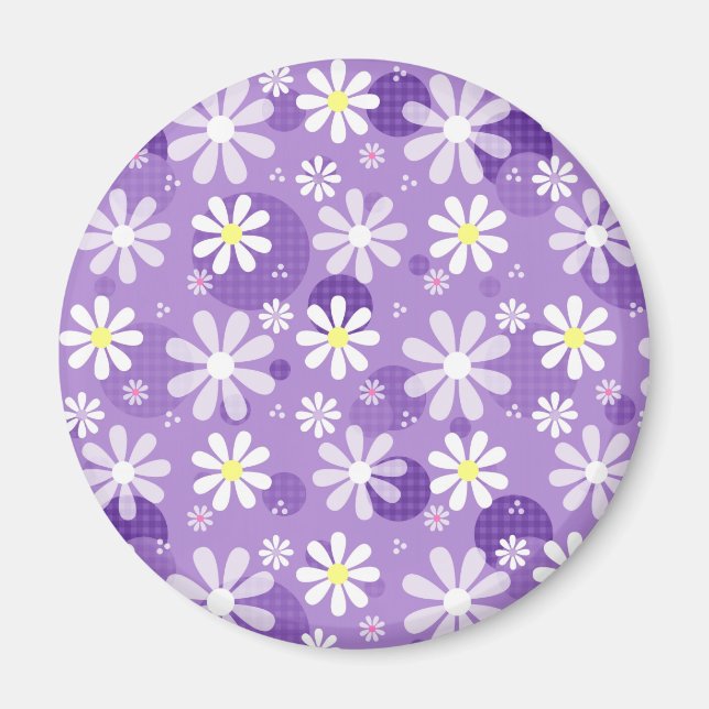 Retro Daisies Lila Gingham Circles Magnet (Vorne)