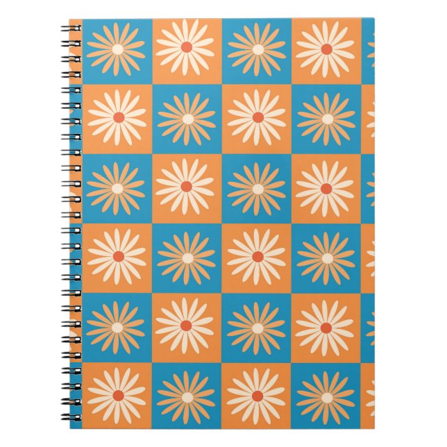 Retro Daisy auf Blue und Orange Checkerboards Notizblock (Vorderseite)