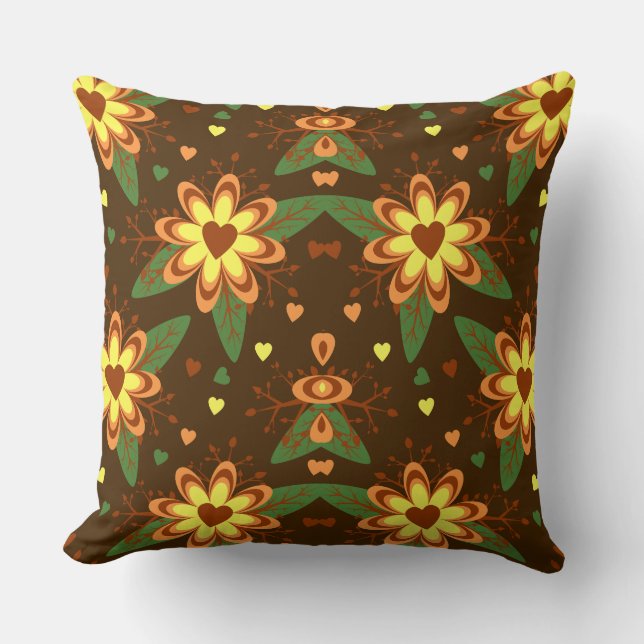 Retro Daisy Autumn Floral Heart Pattern Kissen (Vorderseite)