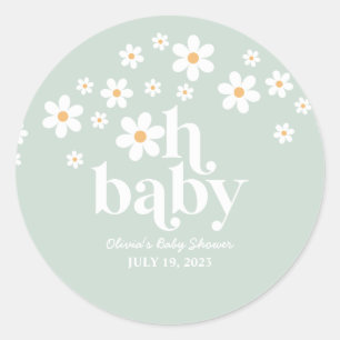 Retro Daisy Baby Shower Classic Round Sticker