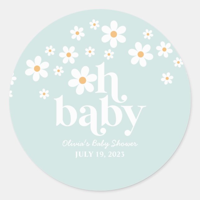 Retro Daisy Baby Shower Classic Round Sticker (Vorderseite)