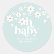 Retro Daisy Baby Shower Classic Round Sticker