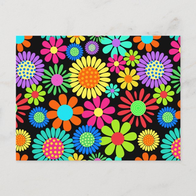 Retro Daisy Blossom Blume Power Muster Postkarte (Vorderseite)