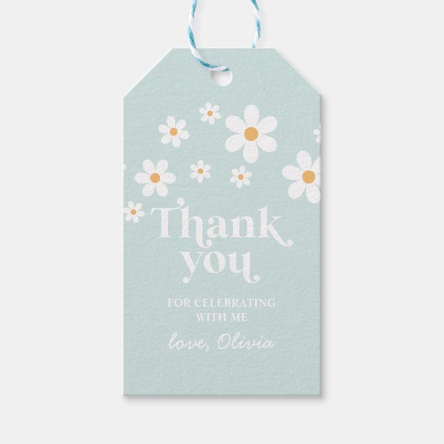 Retro Daisy blue boho vielen Dank für Gift Tags Geschenkanhänger (Vorderseite)