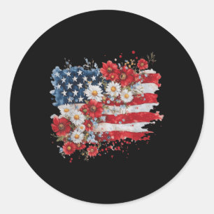 Retro-Daisy-Blume Amerikanische Flagge Patriotisch Runder Aufkleber