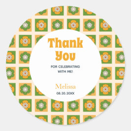 Retro Daisy Blume Checkered Geburtstag Vielen Dank Runder Aufkleber