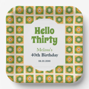 Retro Daisy Blume Checkered Hallo 30 Geburtstag Pappteller