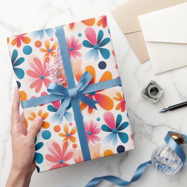 Retro Daisy Blume Farbiges 60er Style Muster Geschenkpapier (Schenken)