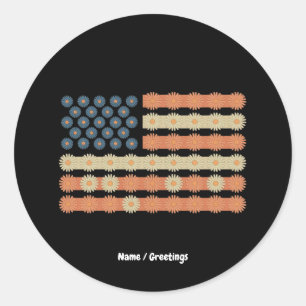Retro Daisy Blume Flag 4. Juli Patriotic Runder Aufkleber