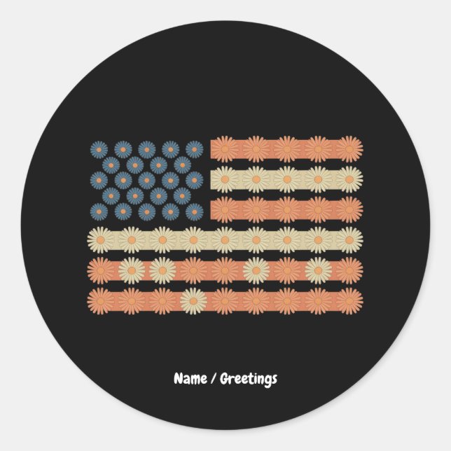 Retro Daisy Blume Flag 4. Juli Patriotic Runder Aufkleber (Vorderseite)