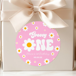 Retro Daisy Blume Groovy 1. Geburtstag Party Runder Aufkleber