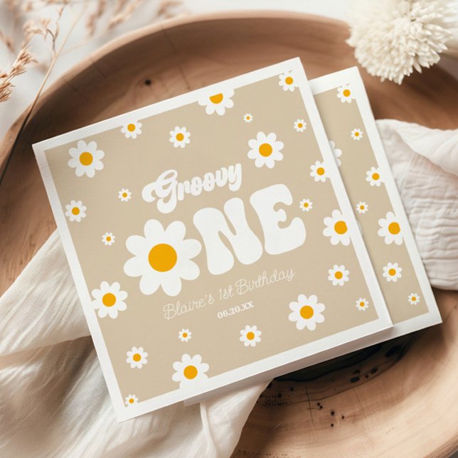 Retro Daisy Blume Groovy 1. Geburtstag Party Serviette (Von Creator hochgeladen)