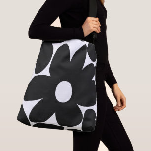 Retro Daisy Blume in Schwarz und Weiß #1 #floral Tragetaschen Mit Langen Trägern