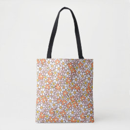Retro Daisy Blume Muster Tote Bag Pink & Orange