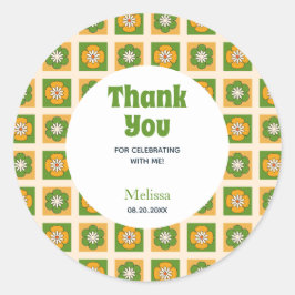 Retro Daisy Blume überprüft Grün Danke Runder Aufkleber