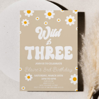 Retro Daisy Blume Wild & Drei 3. Geburtstagsfeier Einladung