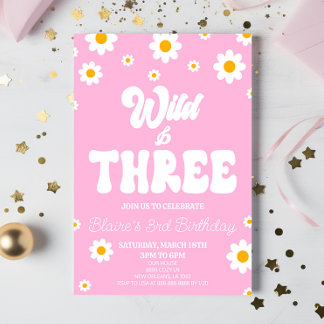 Retro Daisy Blume Wild & Drei 3. Geburtstagsfeier Einladung