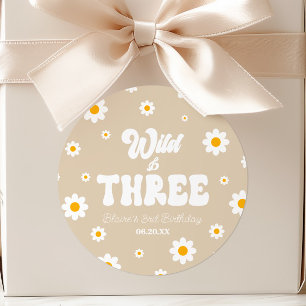 Retro Daisy Blume Wild & Drei 3. Geburtstagsfeier Runder Aufkleber