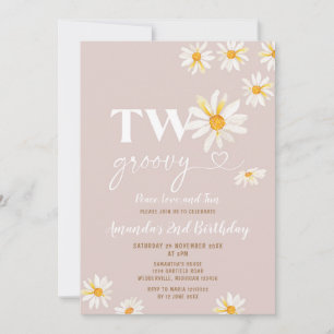 Retro Daisy Blume Zwei Groovy Geburtstagsparty Einladung