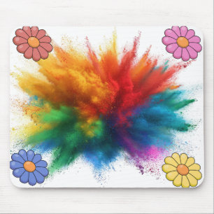 Retro-Daisy-Blumen-Koloriertes Pulver-Burst-Weiß  Mousepad