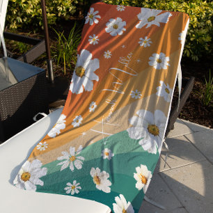 Retro-Daisy-Blumen-Regenbogen-Monogramm Strandtuch