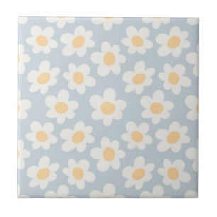 Retro-Daisy-Blüten auf blauem Hintergrund Fliese