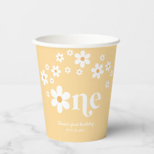 Retro daisy boho 1. Geburtstag Pappbecher