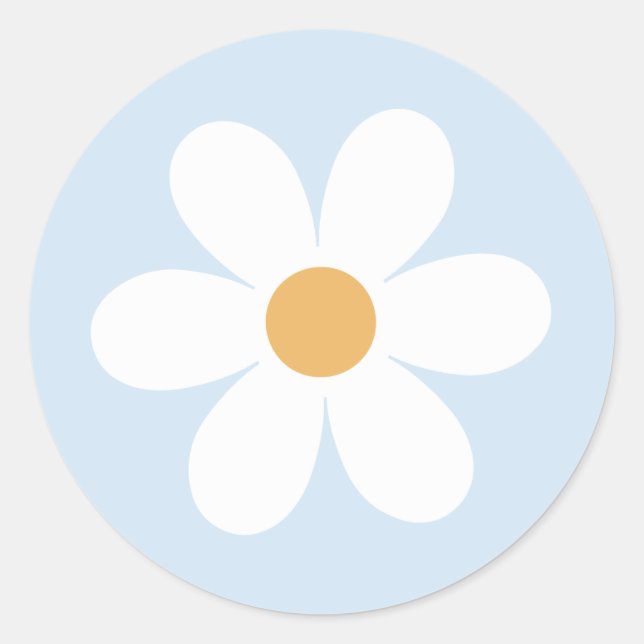 Retro daisy boho blau runder aufkleber (Vorderseite)