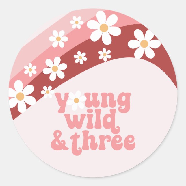 Retro daisy boho floral 3. Geburtstag Runder Aufkleber (Vorderseite)