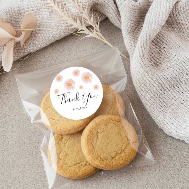 Retro daisy boho floral birthday thank you favor  runder aufkleber (Von Creator hochgeladen)