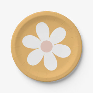 Retro Daisy Boho gelbe Papierplatte Pappteller