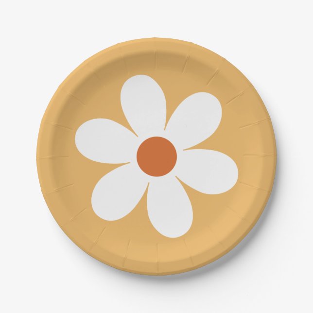 Retro Daisy Boho gelbe Papierplatte Pappteller (Vorderseite)