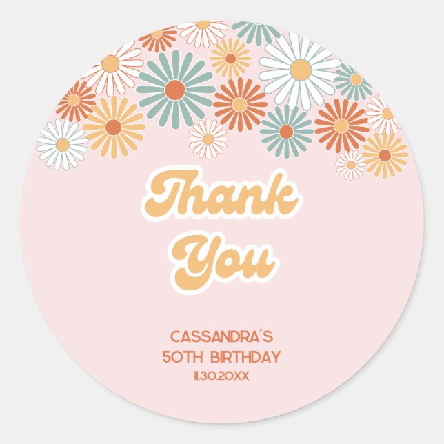 Retro Daisy Boho Groovy Floral Birthday Runder Aufkleber (Vorderseite)