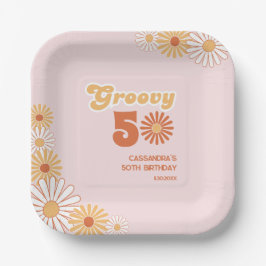 Retro Daisy Boho Orange Pink 50th Birthday Pappteller