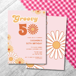 Retro-Daisy-Boho-Orange-Rosa 50. Geburtstag Einladung
