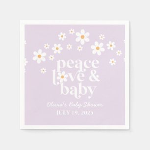Retro Daisy boho Peace Liebe Baby Shower lilac Serviette
