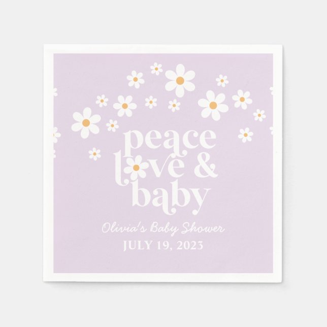Retro Daisy boho Peace Liebe Baby Shower lilac Serviette (Vorderseite)
