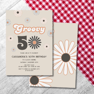 Retro Daisy Boho Terrakotta 50. Geburtstag Groovy Einladung