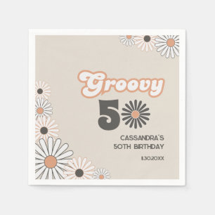 Retro-Daisy-Boho-Terrakotta-Natürlich 50. Geburtst Serviette