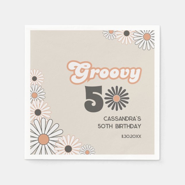 Retro-Daisy-Boho-Terrakotta-Natürlich 50. Geburtst Serviette (Vorderseite)