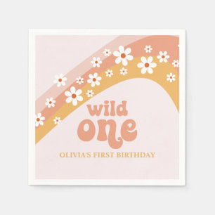 Retro Daisy Boho Wild One Rainbow Napkins Serviette