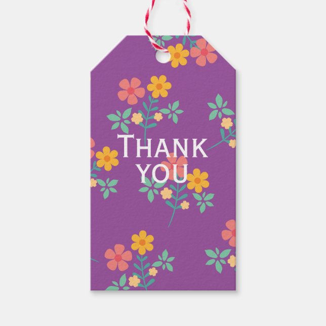 Retro Daisy Bouquet Muster in Lila Dankeschön Geschenkanhänger (Vorderseite)